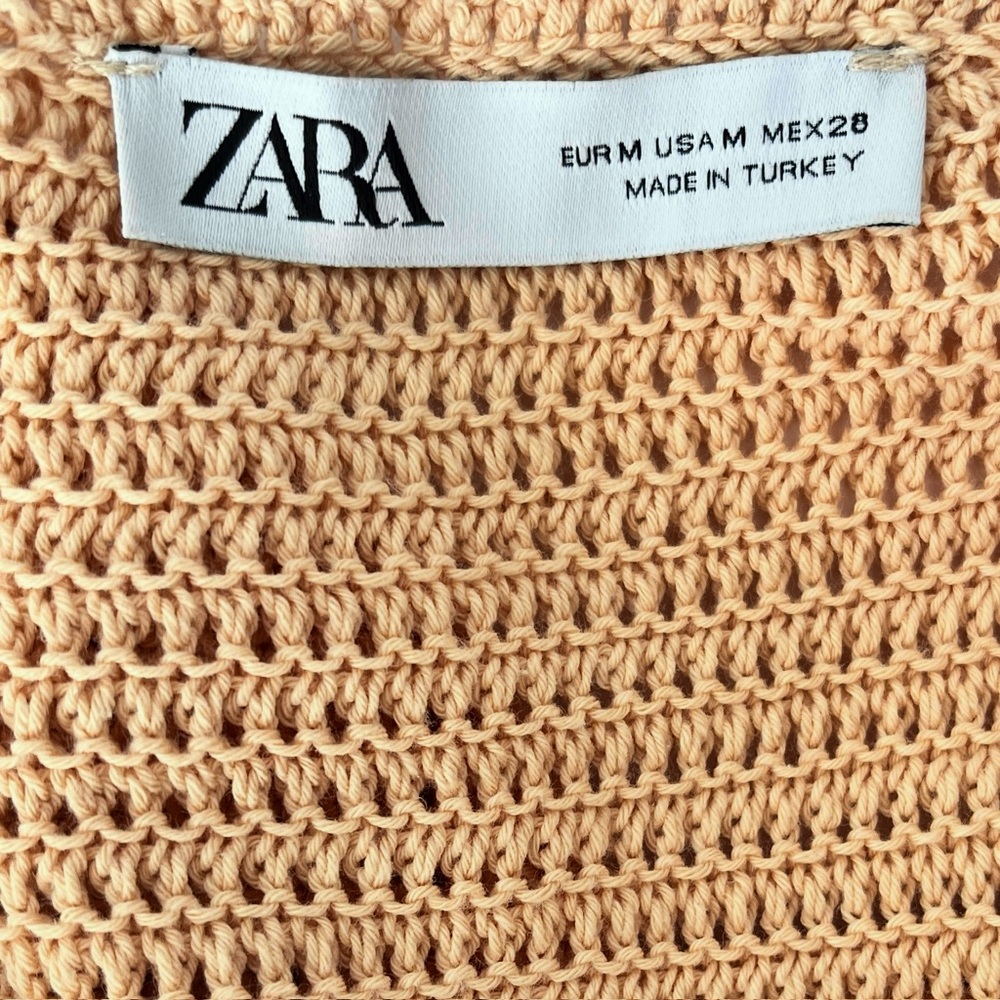 ZARA Coquette Feminine Crochet Knit Bustier Baddie Peach Midi Dress Size M - Picture 9 of 10